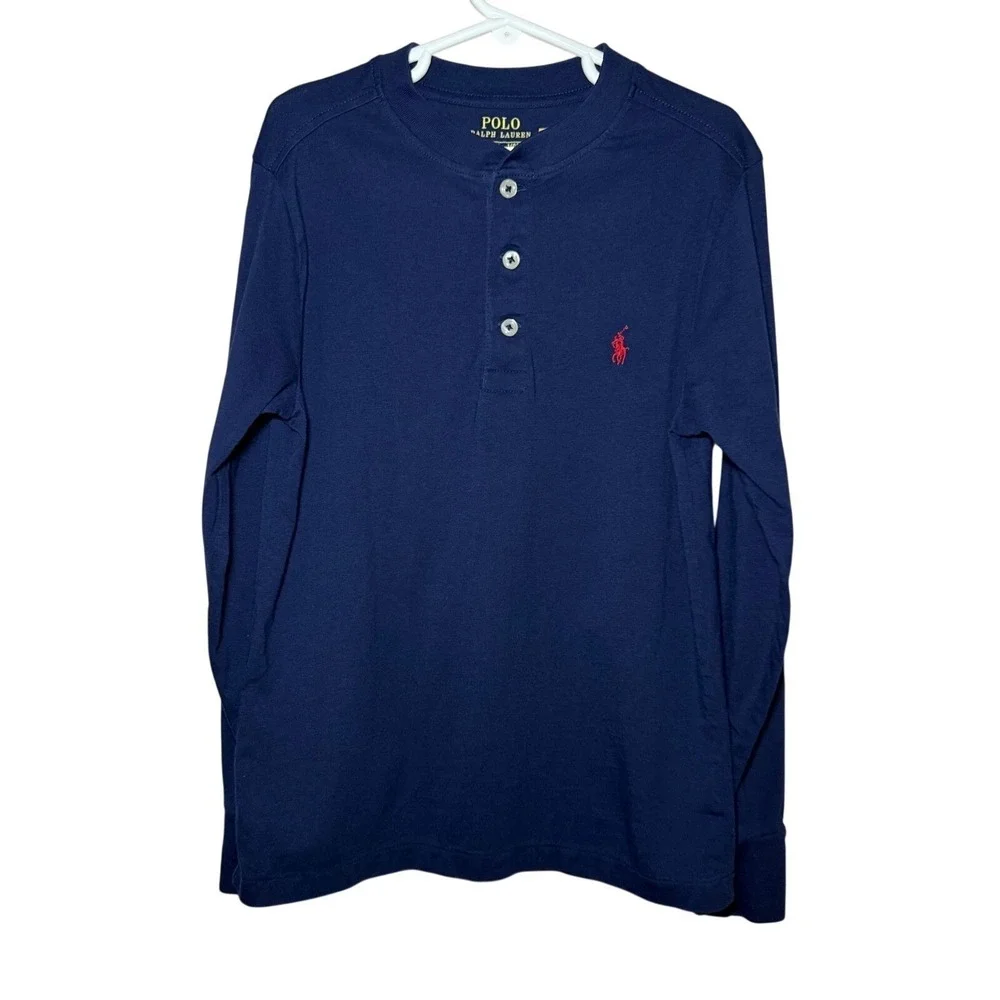 Polo Ralph Lauren Long Sleeve Henley Shirt Boys Small (8) Navy Blue